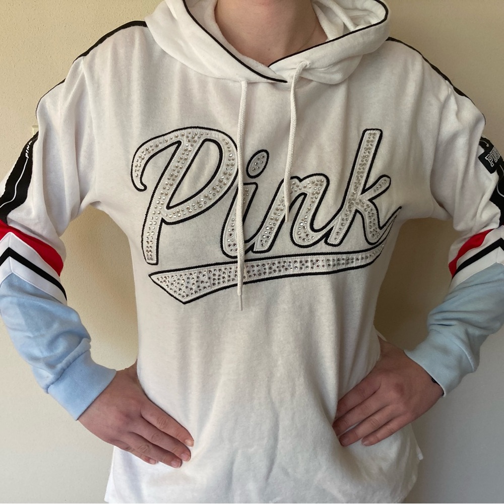 White Hoodie with Pink Logo